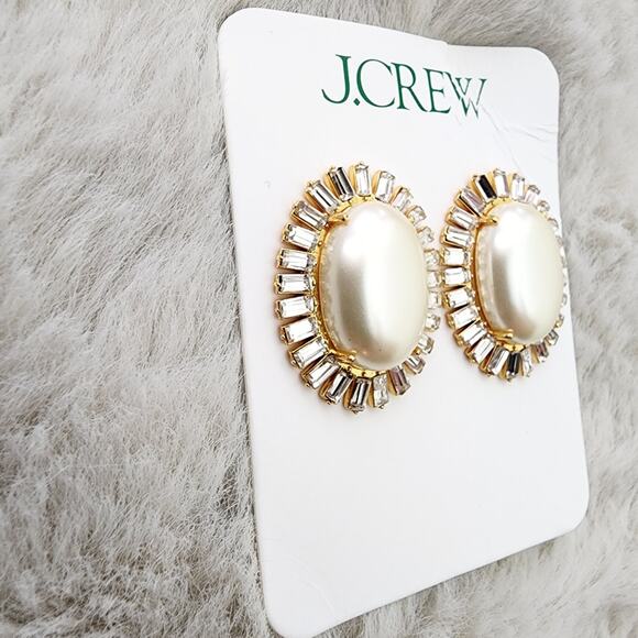 NEW J. Crew Oversized Faux Pearl Statement Crystal Stud Earrings - Picture 4 of 8